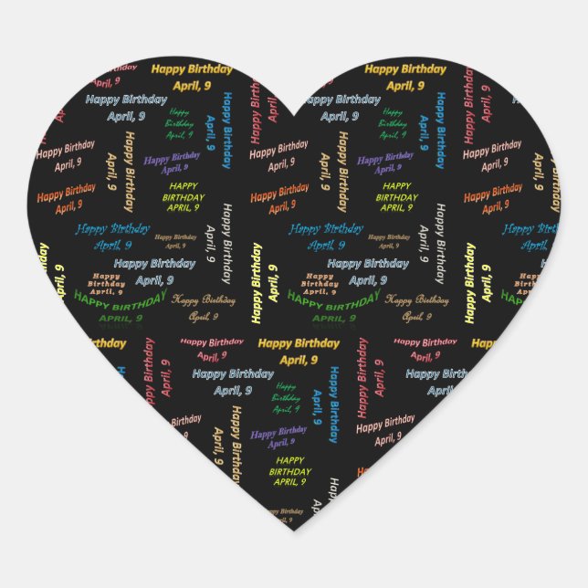 Cœur Sticker d'anniversaire le 9 avril (Devant)