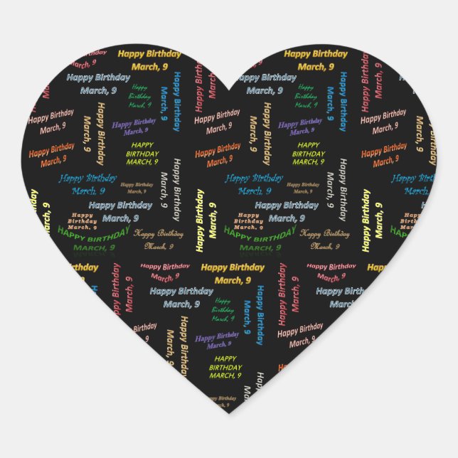 Cœur Sticker d'anniversaire le 9 mars (Devant)