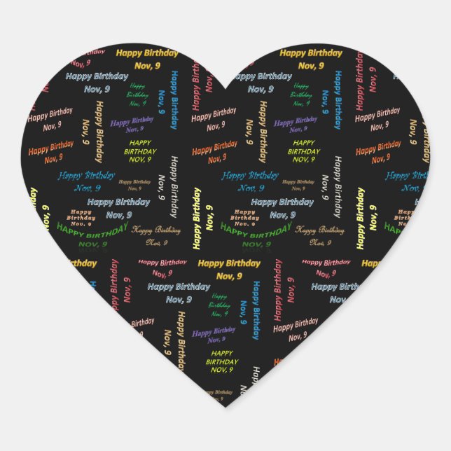 Cœur Sticker d'anniversaire le 9 novembre (Devant)