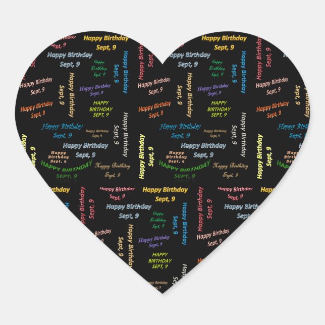 Cœur Sticker d'anniversaire le 9 septembre (Devant)