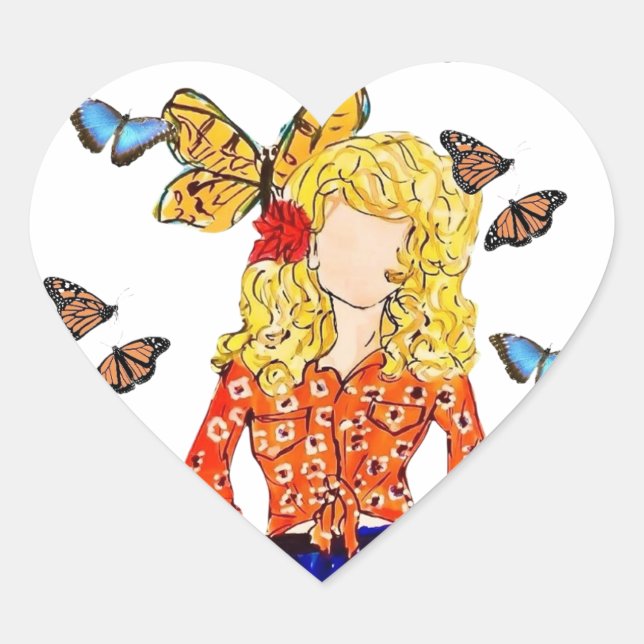 Cœur Sticker de coeur d'amour papillon (Devant)
