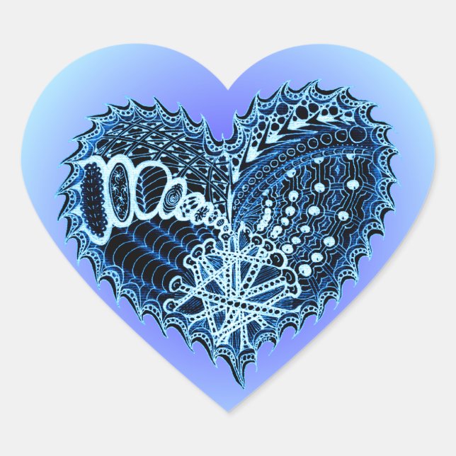 Cœur Sticker de coeur de Doodle Bleu (Devant)