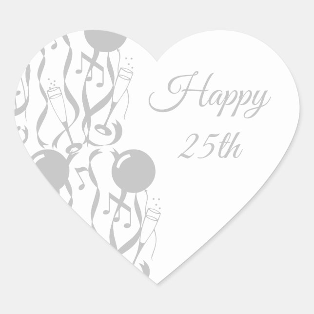 Cœur Sticker de coeur Joyeux 25e anniversaire (Devant)
