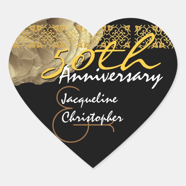Cœur Sticker de coeur Rose du 50e anniversaire (Devant)