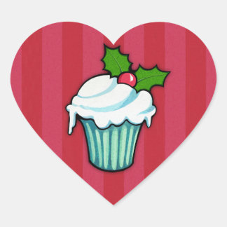 Cœur Sticker de coeur rouge de Noël Holly Cupcake