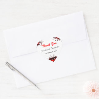 Cœur Sticker de mariage de coeur floral rouge et blanc