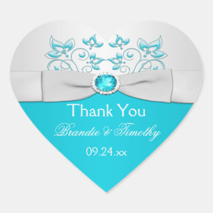 Cœur Sticker de mariage floral argent et turquoise Favo
