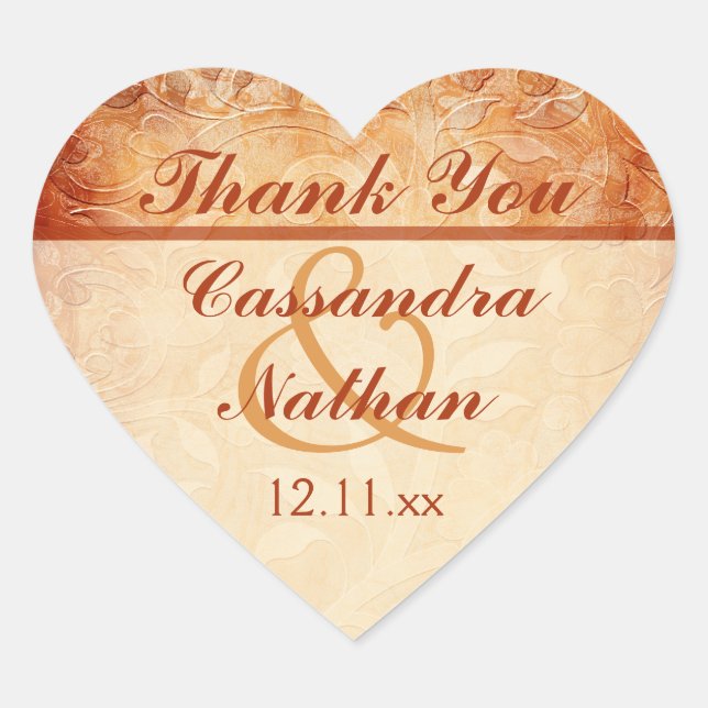 Cœur Sticker de mariage floral orange et ivoire Favor (Devant)