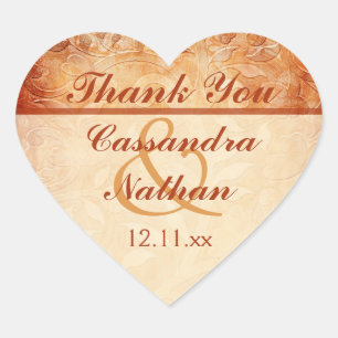 Cœur Sticker de mariage floral orange et ivoire Favor