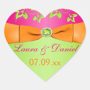 Cœur Sticker de mariage floral rose Orange Lime Faveur
