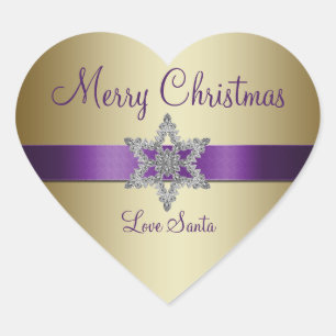 Cœur Sticker de Noël Joyeux Fléau d'or violet