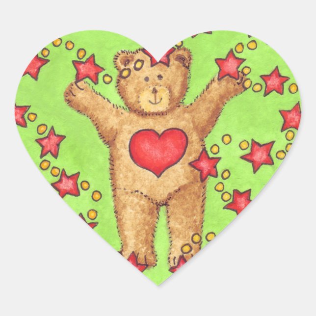 Cœur Sticker De Noël Teddy Et Stars (Devant)