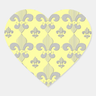 Cœur Sticker design Fleur de Lys jaune et gris