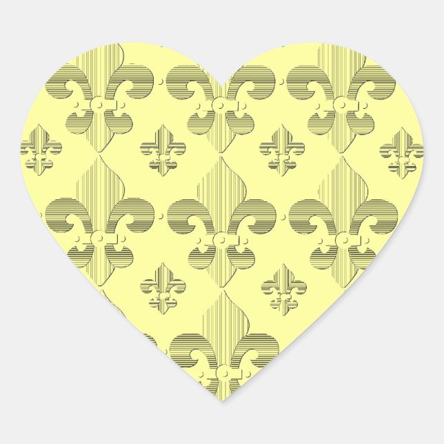 Cœur Sticker design Fleur de Lys jaune et gris (Devant)