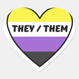 Cœur Sticker Drapeau Non Binaire Avec Ils/Eux Pronouns
