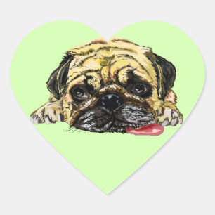 Cœur Sticker drôle avec chien Carlin - Vos couleurs