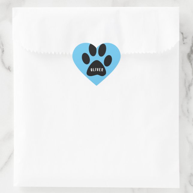 Cœur Sticker Empreinte de patte bleu avec nom (Sac)