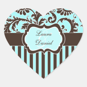Cœur Sticker en damas à rayures Brown et blanches