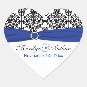 Cœur Sticker en forme de coeur damassé bleu, blanc et n