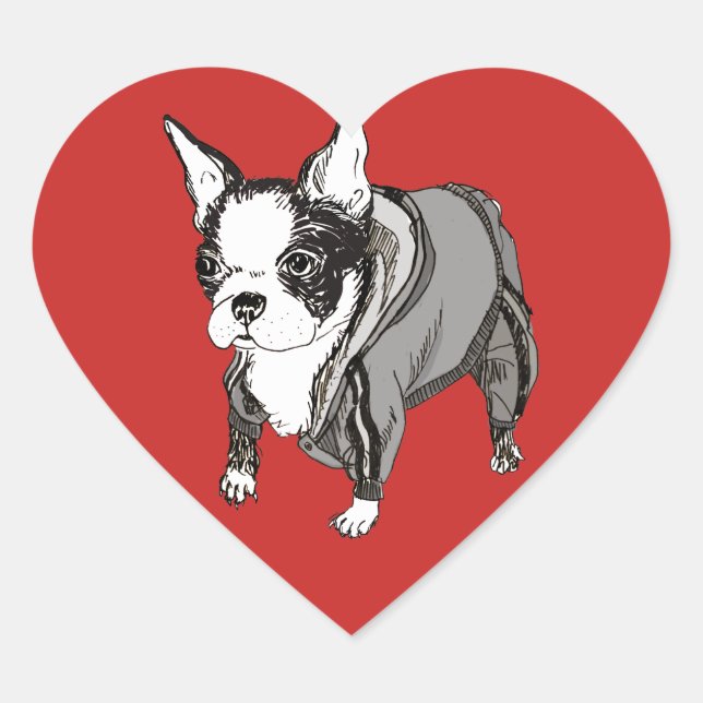 Cœur Sticker en forme de coeur de Boston Terrier (Devant)
