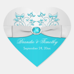 Cœur Sticker en forme de coeur floral turquoise et arge