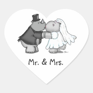 Cœur Sticker en forme de coeur Hippo Mariée et Rhino Gr