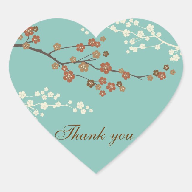 Cœur Sticker en Merci de fleurs de prune Turquoise bleu (Devant)