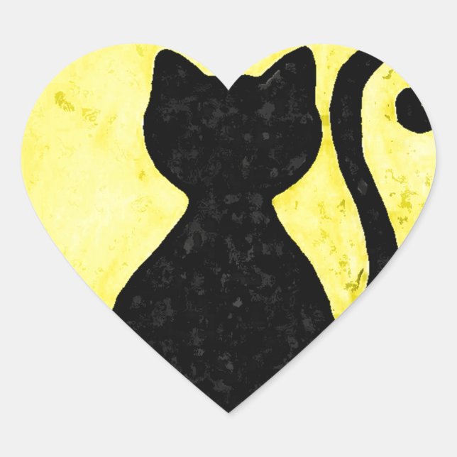 Cœur sticker en silhouette de chat noir (Devant)