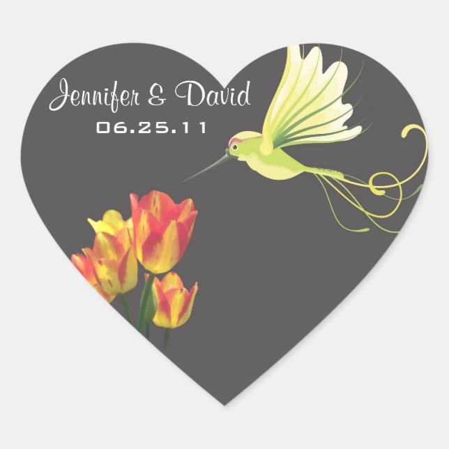 Cœur Sticker Favor de mariage de colibri (Devant)