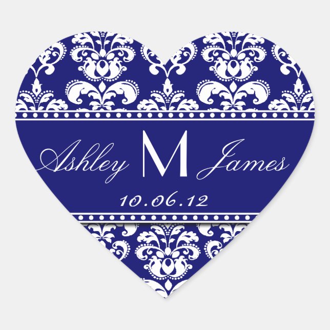 Cœur Sticker favori de Navy Blue Mariage damassé (Devant)