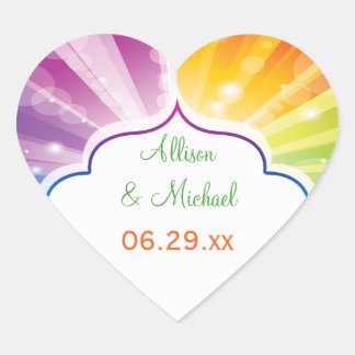 Cœur Sticker favori pour mariage avec Sunburst rayé arc