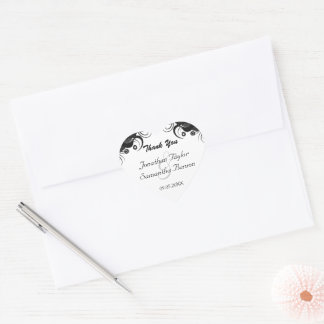 Cœur Sticker Fleur Noir et Blanc Coeur Mariage Faveur