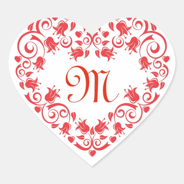 Cœur Sticker Lacy Red Flower Heart Monogram (Devant)