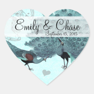 Cœur Sticker Mariage Aqua Blue Perfect Pair Peacock