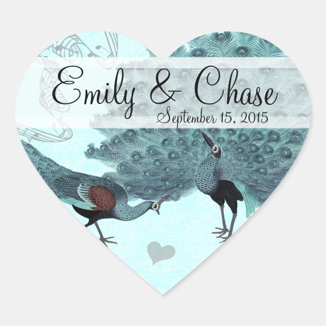Cœur Sticker Mariage Aqua Blue Perfect Pair Peacock (Devant)