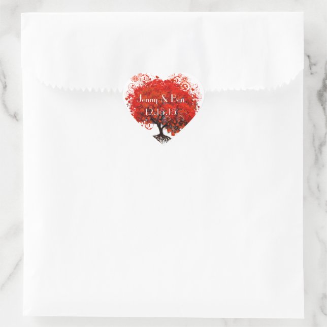 Cœur Sticker Mariage Arbre Rouge (Sac)