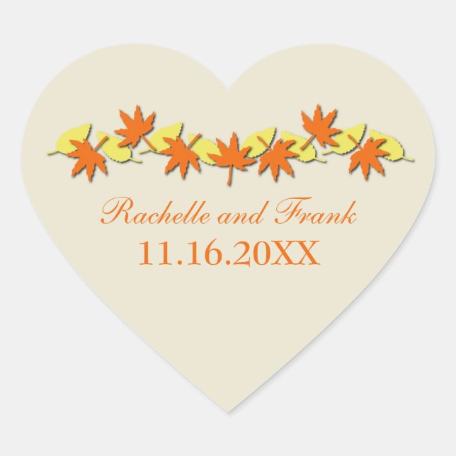 Cœur Sticker Mariage Bordure de l'automne Orange Jaune (Devant)