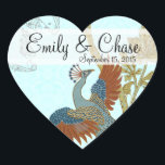 Cœur Sticker Mariage Bourgogne et Turquoise Peacock<br><div class="desc">voir plus vintages paon</div>