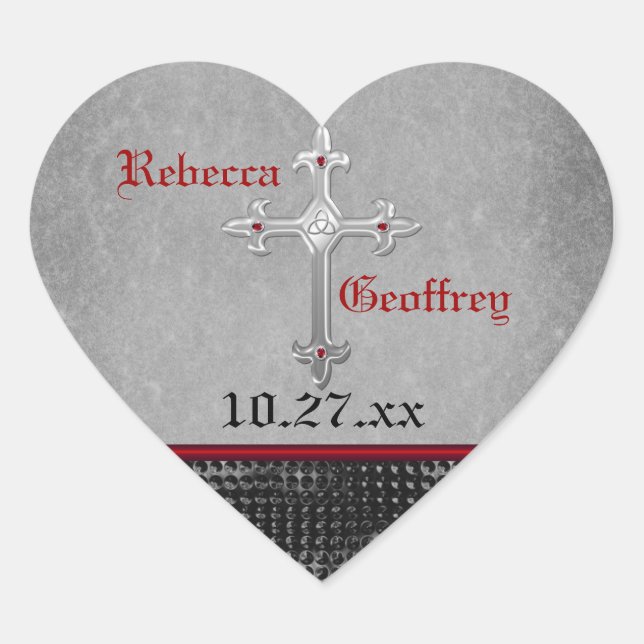 Cœur Sticker Mariage Celtic Cross Rouge, Noir, Gris (Devant)
