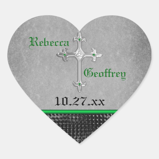 Cœur Sticker Mariage Celtic Cross Vert, Noir, Gris (Devant)