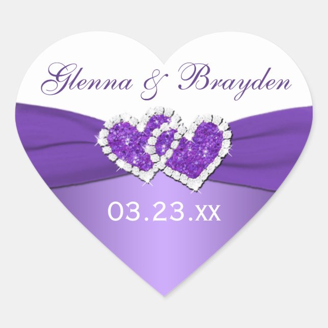 Cœur Sticker Mariage de Coeurs unis violet et blanc (Devant)