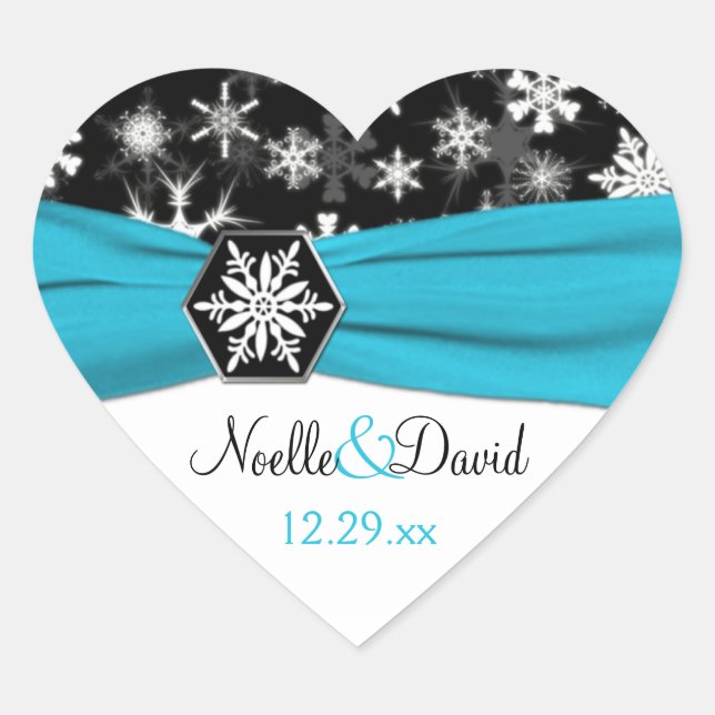 Cœur Sticker Mariage de Flakes Aqua, Noir, Blanc (Devant)