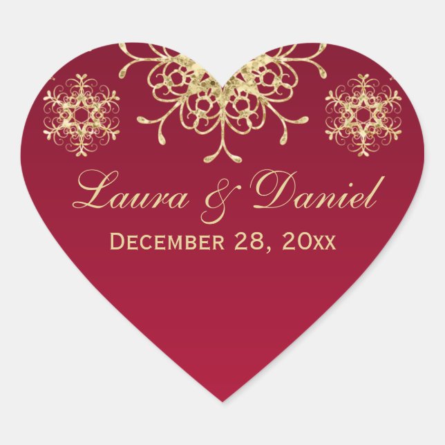 Cœur Sticker Mariage de Parties scintillant rouge or (Devant)