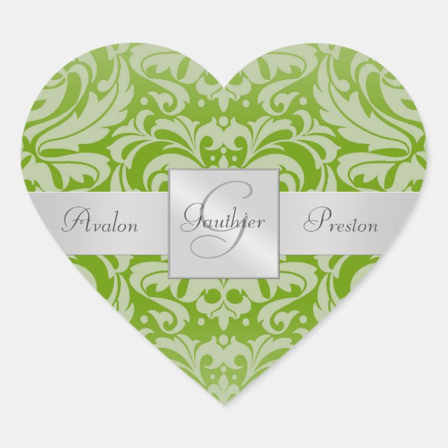 Cœur Sticker Mariage élégant pour chaux Damask Heart (Devant)
