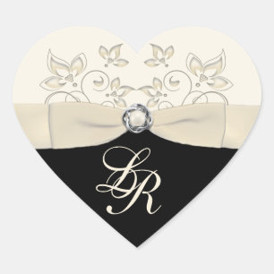 Cœur Sticker Mariage en forme de coeur noir et ivoire