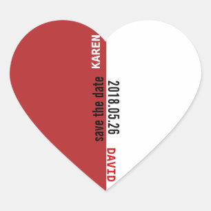 Cœur Sticker Mariage en forme de coeur rouge-blanc