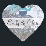 Cœur Sticker Mariage Gris Jaune Aqua Peacock Feathers<br><div class="desc">voir plus vintage paon oiseau Peacock Wedding Invitations Vintage Art nouveau Peacock Bird Parade Mariage -voir plus Vintage Bird Products Vintage Paisley Peacock Colors ou Fuchsia and Lime Paisley Faire-part de mariage -Paisley Peacock Colours Wedding Invitations, RSVP, Save the Date and Direction or Reception Cards. Cartes RSVP et Place RSVP...</div>