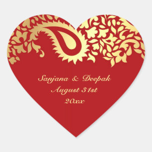 Cœur Sticker Mariage indien élégant de Paisleys