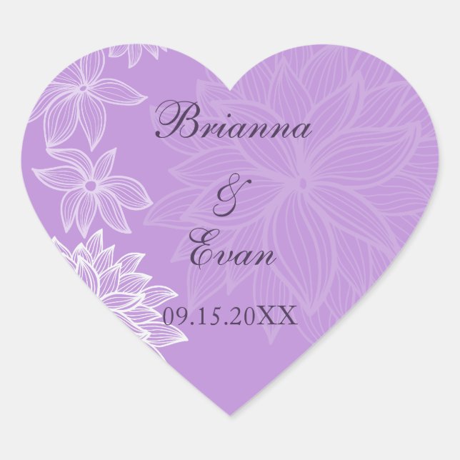 Cœur Sticker Mariage Lilac Fleur Contourée (Devant)