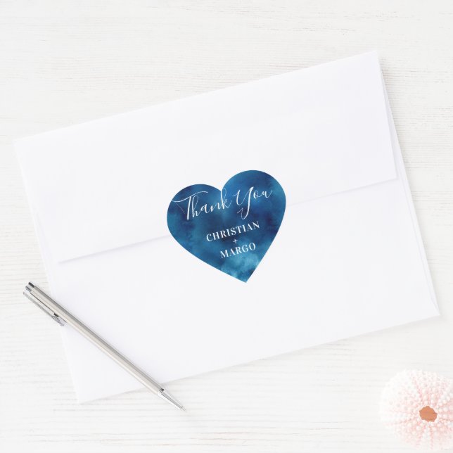 Cœur Sticker Mariage Merci couleur bleu Aquarelle (Enveloppe)